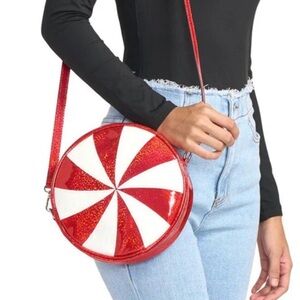 Tipsy Elves Sparkle Red and White Christmas Peppermint Candy Purse Crossbody Bag
